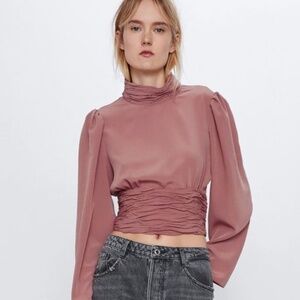 Zara mauve mock neck long sleeved crop top